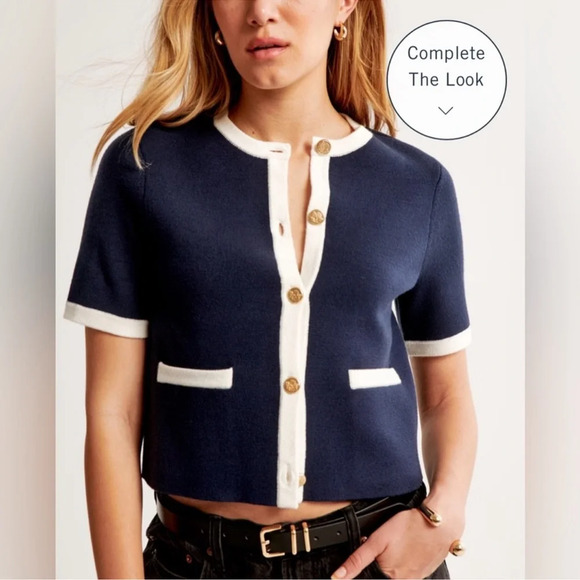 Abercrombie & Fitch Sweaters - NWT Abercrombie & Fitch LuxeLoft Button-Up Crew Tee in Navy and White M
